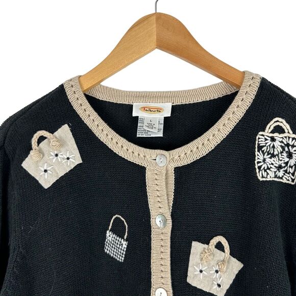 Talbots Vintage Cardigan Sweater Embroidered Handbags Purses Floral Beaded‎ L - Picture 7 of 11